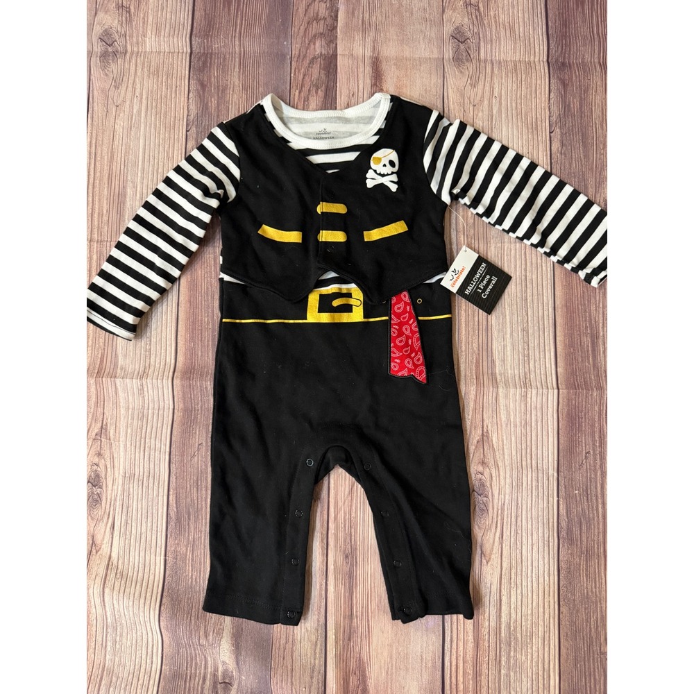 Celebrate Halloween Pirate Baby 1 Piece Coverall Black White Striped 12M NWT